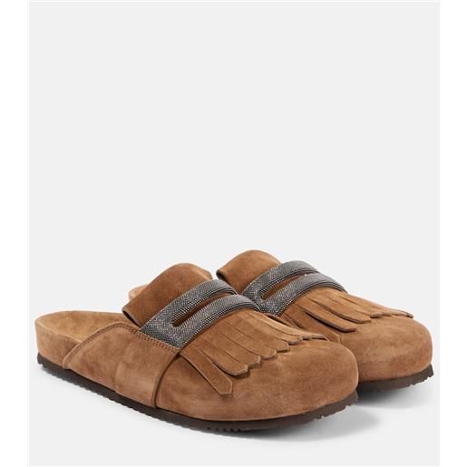 Brunello Cucinelli slippers in suede con frange