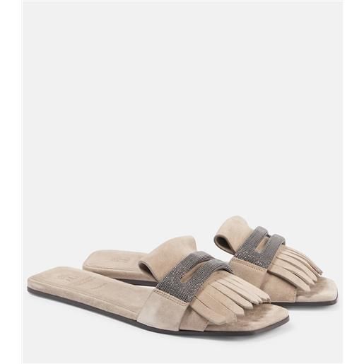 Brunello Cucinelli slippers in suede con frange