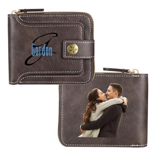 ALBERTBAND portafoglio da uomo personalizzato con nome iniziali portafogli in pelle con foto porta carte di credito regali per uomo natale san valentino festa del papà (a)