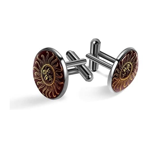 Generic set di gemelli da uomo con sole e luna, per matrimoni e affari, 20mm*20mm, acciaio inossidabile, quarzo creato