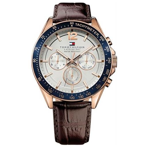 Tommy Hilfiger orologio analogico multifunzione al quarzo da uomo con cinturino in pelle marrone - 1791118