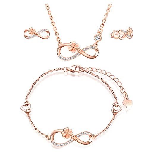 Parure Gioielli Trifoglio In Argento 925 - Collana E Orecchini Con Zirconi Per Donne - Foto 4