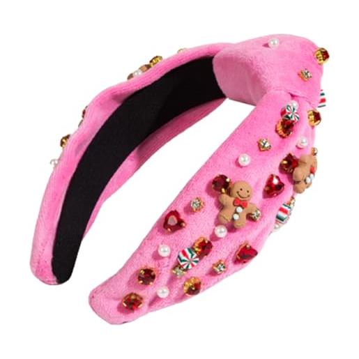 Ldabrye fasce per capelli natalizie, decorazioni natalizie, fascia per capelli delicata annodata a tesa larga con strass donna adolescenti lavare il viso trucco accessori per capelli per bambini donne