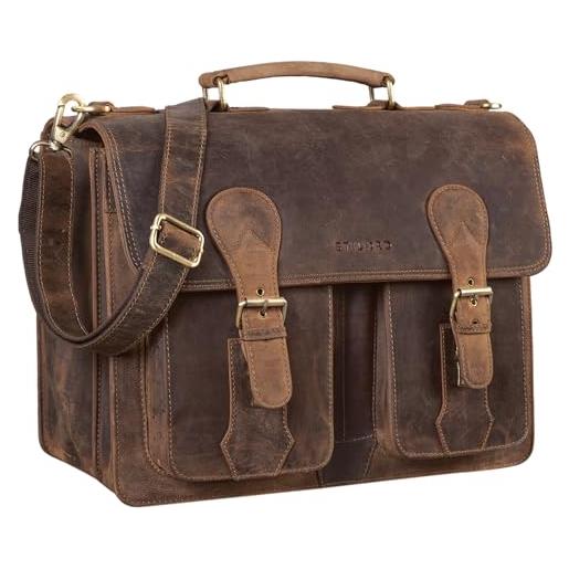 STILORD 'kronos' cartella insegnante pelle classica borsa lavoro grande uomo donna portadocumenti ventiquattrore cuoio, colore: calais - marrone