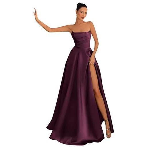 Neejafrog abiti da ballo in raso senza spalline da donna senza maniche a line corset ball gown abiti da festa da sera con spacco lungo