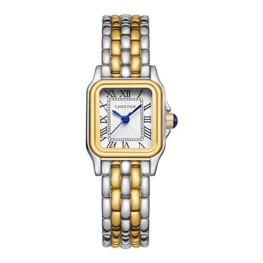 CHEETAH orologio donna piccolo analogico al quarzo da donna con bracciale vintage, cassa rettangolare quadrante romano orologio da polso digitale impermeabile per donne e ragazze - argento oro bianco