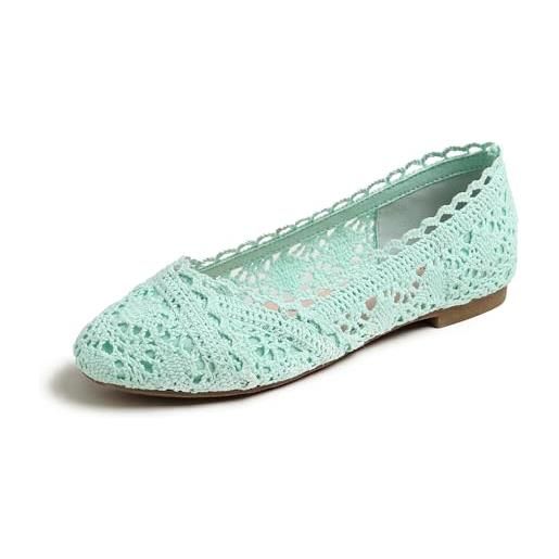Feversole round toe lace ballet crochet flats, scarpe comode e traspiranti da donna all'uncinetto marina militare 38.5 eu