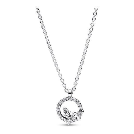 PANDORA timeless collana herbarium cluster in argento sterling con zirconi cubici trasparenti, collana con pendente