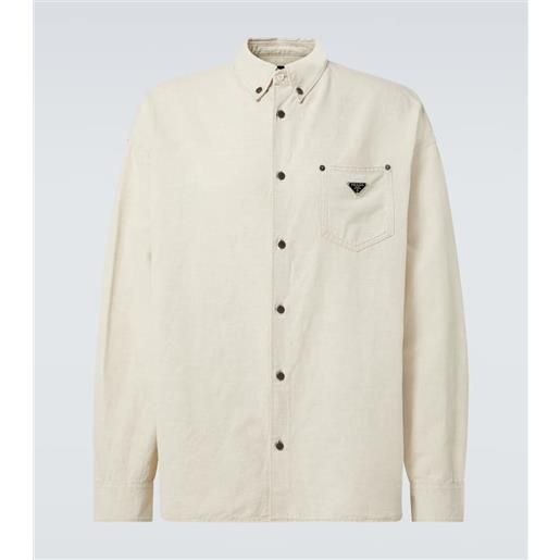 Prada camicia in chambray di cotone e lino