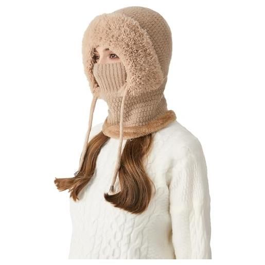 FEOYA balaclava - passamontagna da donna, a maglia, con nappa, invernale, caldo, ciclismo, sci, escursionismo, montagna, campeggio, d5, taglia unica