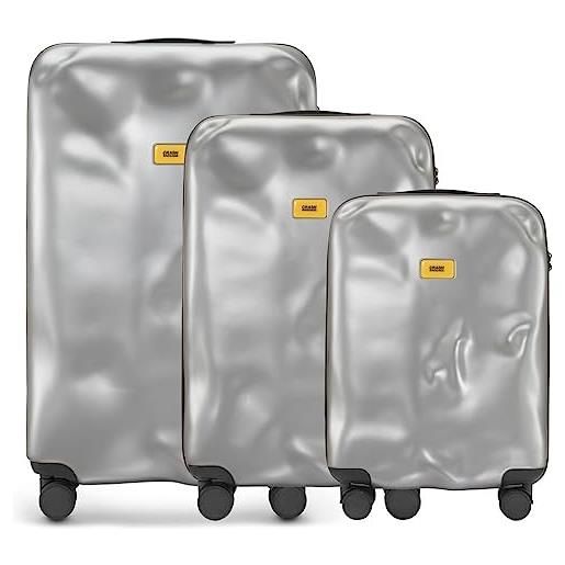 CRASH BAGGAGE icon set | 3 trolley rigidi da viaggio (s + m + l) valigie di design italiano con chiusura tsa e 4 ruote girevoli easy life kit in omaggio 3 custodie per valigia (3 pezzi) silver