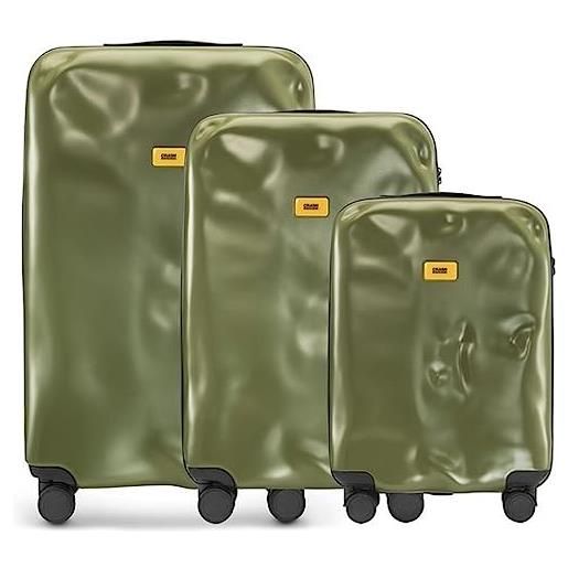 CRASH BAGGAGE icon set | 3 trolley rigidi da viaggio (s + m + l) valigie di design italiano con chiusura tsa e 4 ruote girevoli easy life kit in omaggio 3 custodie per valigia (3 pezzi) green olive