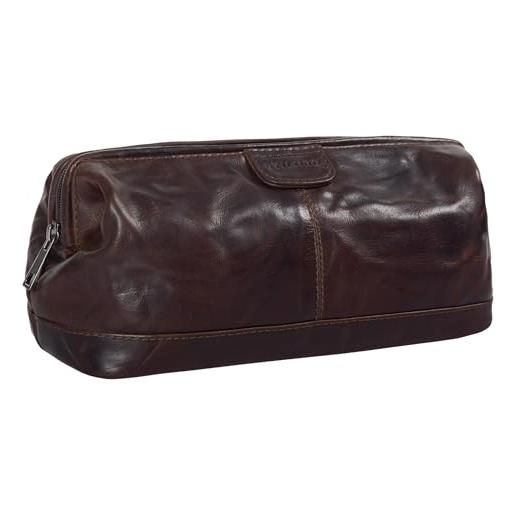 STILORD 'laurin' beauty case uomo in pelle trousse da viaggio porta trucco rigido portatrucco pochette vintage cuoio, colore: espresso - marrone