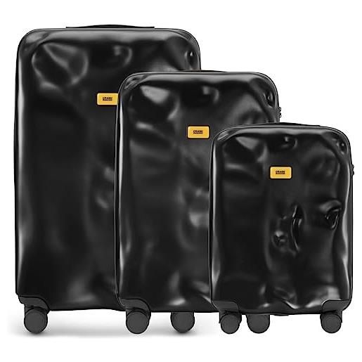 CRASH BAGGAGE icon set | 3 trolley rigidi da viaggio (s + m + l) valigie di design italiano con chiusura tsa e 4 ruote girevoli easy life kit in omaggio 3 custodie per valigia (3 pezzi) black