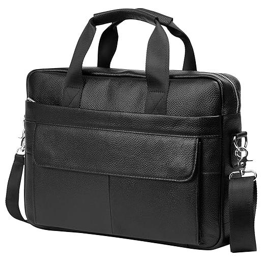 BTDAO cartella in pelle borsa per computer portatile messenger borsa da lavoro a tracolla borsa a tracolla per viaggi d'affari natale per uomo, nero , leather briefcase