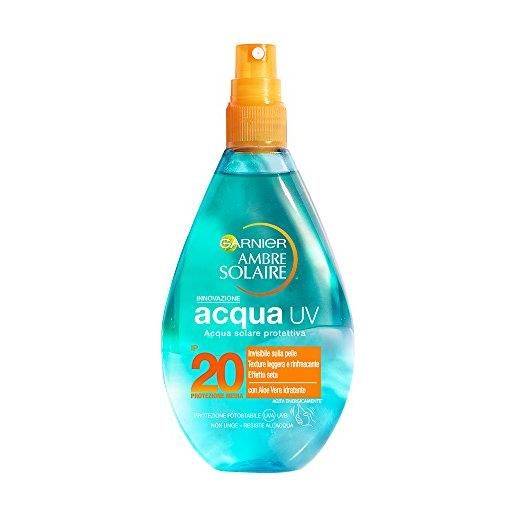 Garnier ambre solaire spray protezione solare, acqua solare protettiva uv arricchita con aloe vera, ip20, 150 ml