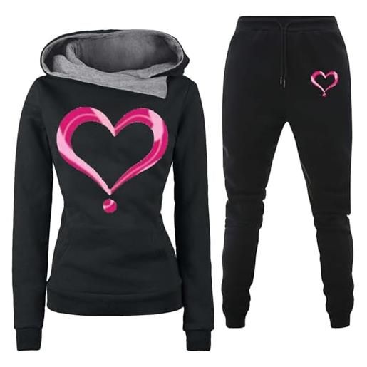 Generico completo sportivo donna 2 pezzi felpa con cappuccio e pantaloni jogging tute ginnastica stampa divertenti tuta elegante completi set due pezzi in pile autunnale e invernale (blue, xl)