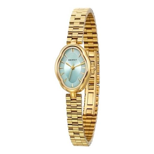 BERNY orologio oro per le donne vintage donna orologio al quarzo 3atm impermeabile moda femminile orologio da polso di lusso orologi da braccialetto idear regalo per ragazza