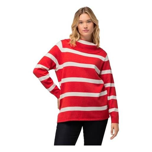 Ulla Popken rollkragen pullover, cropped mit streifen, rosso chiaro, 56-58 donna