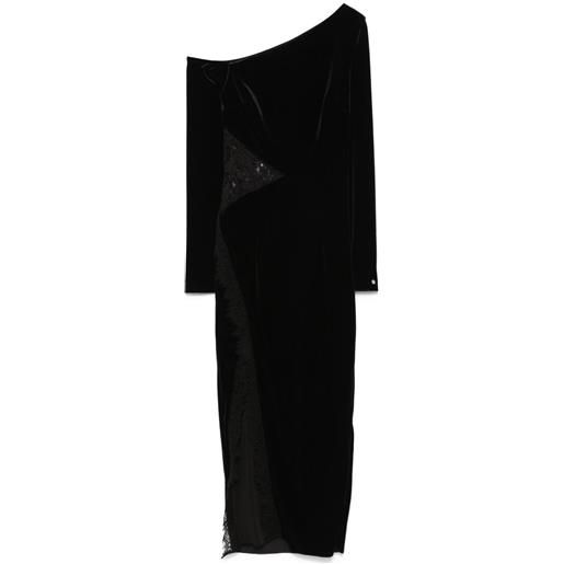 NISSA abito midi in velluto con inserti in pizzo - nero