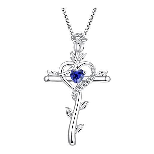 starchenie Anello da donna in argento Sterling 925 con croce cristiana, Argento Sterling, Pietra preziosa zircone