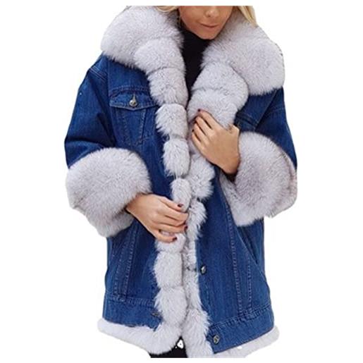 shownicer giacca jeans donna corta in pelliccia faux invernali giacca di jeans giacche parka cappotto corto oversize giubbotto giubbini cappotti bianco xl