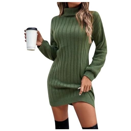 DJYQLCWA vestito donna invernale in maglione collo alto abito casual abito in maglina abito in lana autunno e inverno 2023 fashio abito in maglia rilassata e ampia l