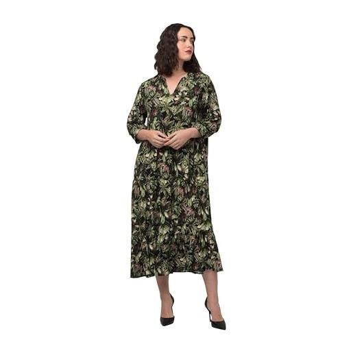 Ulla Popken vestito, stampa allover con dettagli a costine, nero, 56-58 donna