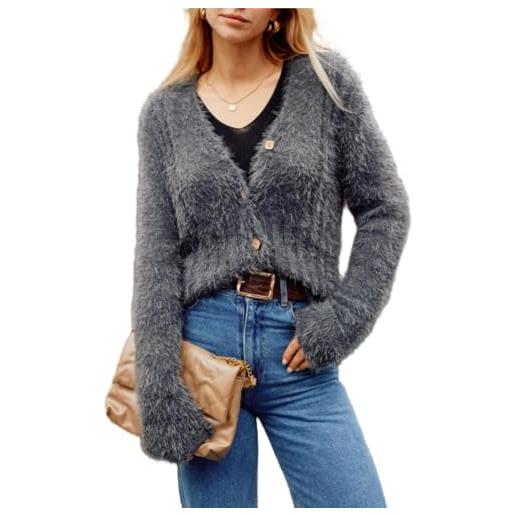 GRACE KARIN maglione da donna lavorato a maglia con scollo a v, cardigan a maniche lunghe con abbottonatura, morbido elastico corto autunno inverno cardigan comodo elegante casual giacca a spalla top