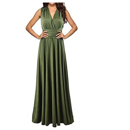 Hahaemma, abito da donna, elegante, lungo, da sera, con scollo a v, aperto sulla schiena, da damigella d'onore, lungo fino a terra, per ballo, estivo, da spiaggia, cachi, s