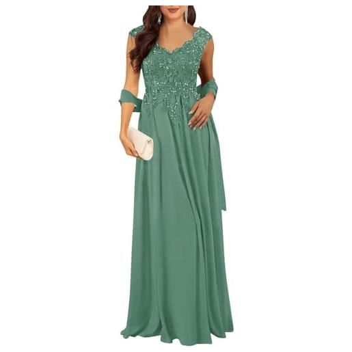 YIANN abito da donna con scollo a v per madre della sposa per matrimonio con applique in pizzo chiffon abito formale, azzurro, 48