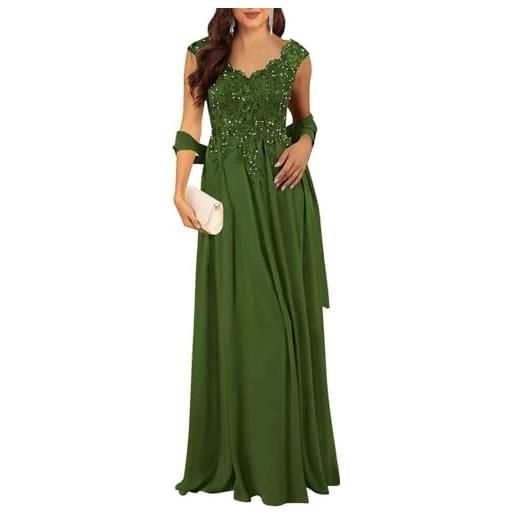 YIANN - abito da donna con scollo a v per la madre della sposa, con applicazione in pizzo e chiffon, abito formale da matrimonio, blu navy, 48