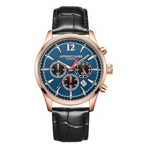 Anthony James Tachymeter - Orologio Automatico Uomo, Cassa 45mm Acciaio E Oro, Quadrante Scheletrato, Garanzia 5 Anni, Lusso Sportivo