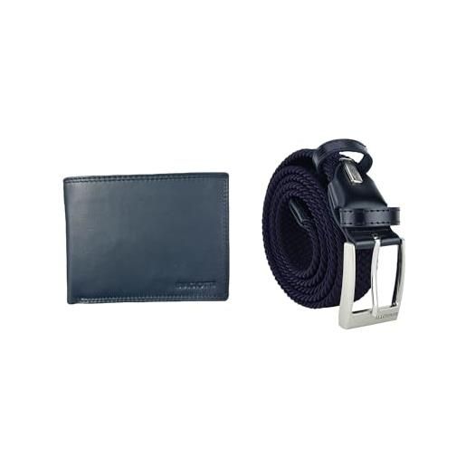 Laura Biagiotti biagiotti cofanetto regalo uomo, portafoglio in pelle e cintura elastica con inserti in pelle, accorciabile