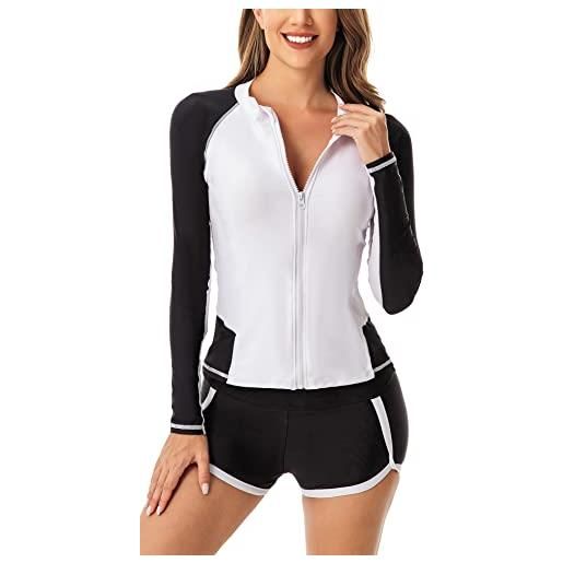 SEAUR rash guard - costume da bagno da donna, a maniche lunghe, upf 50+, protezione uv, 2 pezzi, slim fit, protezione solare, costume da bagno e pantaloncini s, m, l, xl, xxl, 3xl, a13, xxl