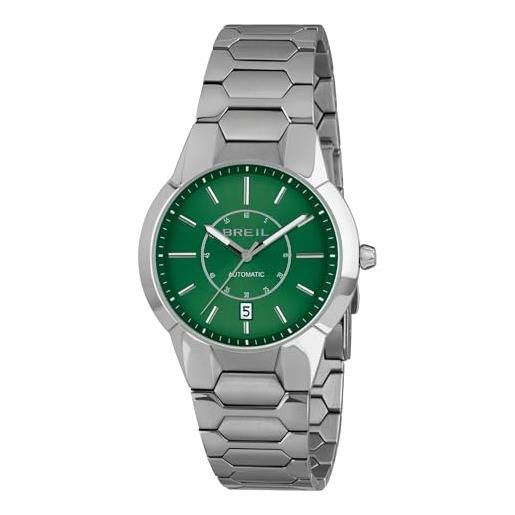 Breil orologio uomo new one quadrante bi-colore verde movimento solo tempo - 3 lancette automatico e bracciale acciaio argento tw2031
