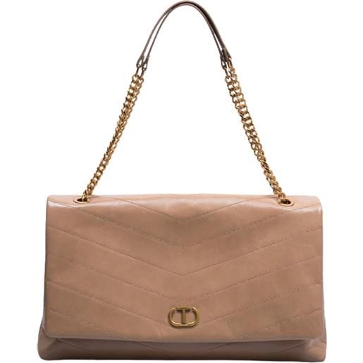 TWINSET borsa in pelle lucida beige con logo