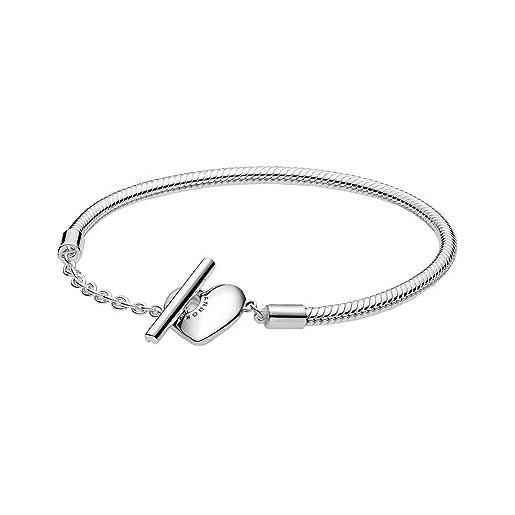 PANDORA icons bracciale in maglia snake in argento sterling con barra a t a forma di cuore, 21