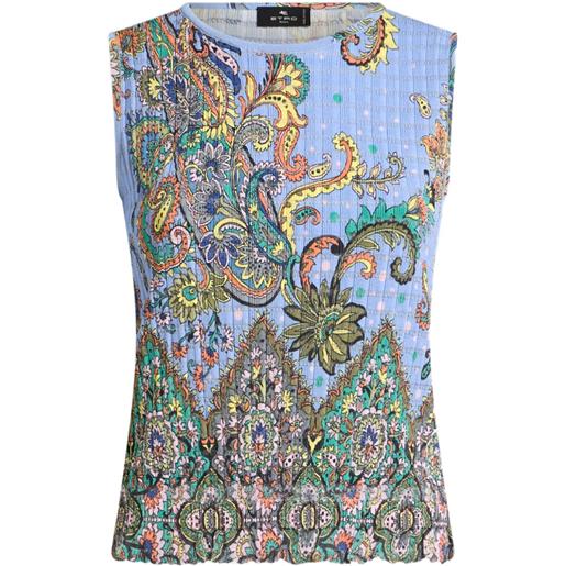 ETRO top a fiori in maglia - blu