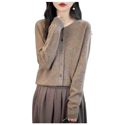 Chanyarn cardigan girocollo da donna 100% lana merino primavera maniche lunghe senza cuciture maglia cardigan maglione (maroon, s)