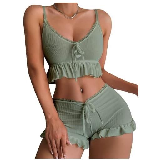 iSpchen set donna nylon sposa colori intimo reggicalze stile 1029424084, verde, l