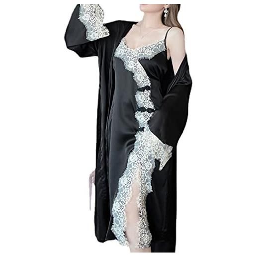 COOKOE twinset robe set sexy pizzo split camicia da notte intima lingerie primavera estate seta raso accappatoio nightdress allentato homewear