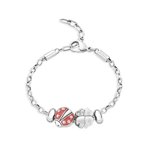 Morellato scz676 bracciale da donna, collezione drops, coccinella e quadrifoglio portafortuna, in acciaio inossidabile, lunghezza 17+3 cm, idea regalo amica