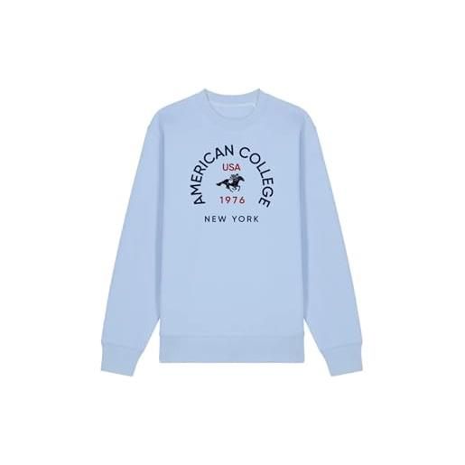 AMERICAN COLLEGE USA, set di 2 pezzi, uomo, donna, felpa e pantaloni, sweat shirt, pant, felpa, maglione, pantaloni, sportivi, lotto di 2, unisex, modello acs25set3 sky blue xl