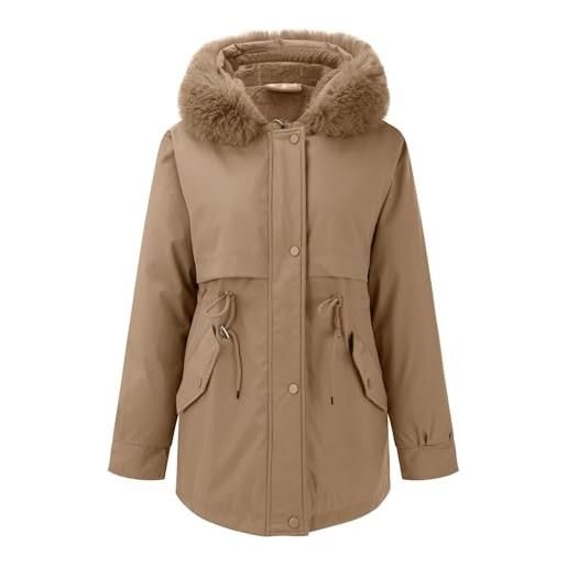 Generic giacca invernale da donna in peluche oversize di media lunghezza con cappuccio e colletto largo con bordi staccabili piumino cento grammi donna censured donna piumino (coffee, xl)