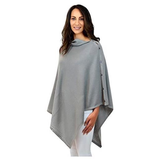 Mimi & Thomas 100% puro cashmere bottone poncho multiway scialle sciarpa avvolgere, grigio, etichettalia unica