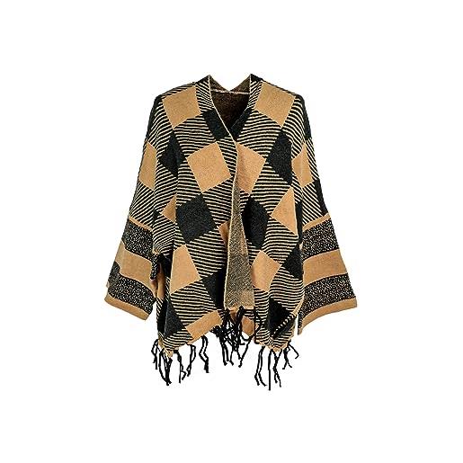 QUEEN HELENA poncho mantella invernale scialle avvolgente caldo casual elegante donna mt22-1 (it, testo, taglia unica, regular, regular, nero)