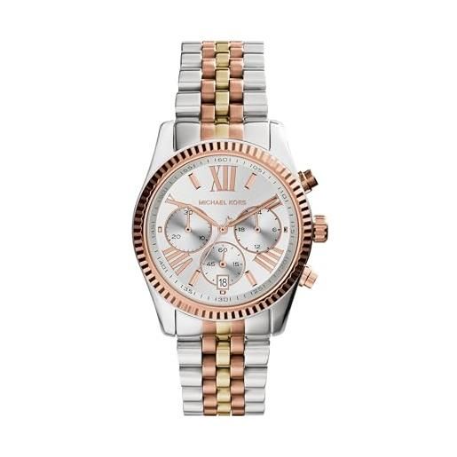 Michael Kors lexington orologio al quarzo cronografo con cinturino in acciaio inossidabile argento e tono oro per donna mk5735