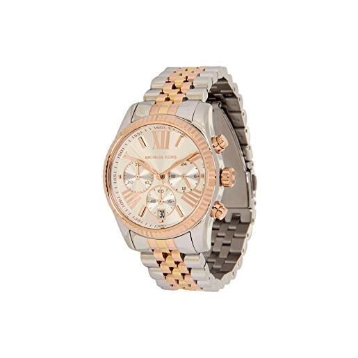 Michael Kors lexington orologio al quarzo cronografo con cinturino in acciaio inossidabile argento e tono oro per donna mk5735