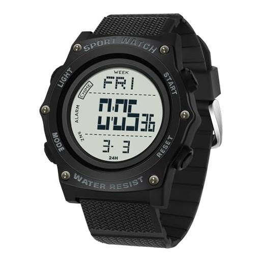 Findtime Orologio Militare Uomo Digitale - 5 ATM Impermeabile, Grande 52mm, Sveglia, Cronometro, LED